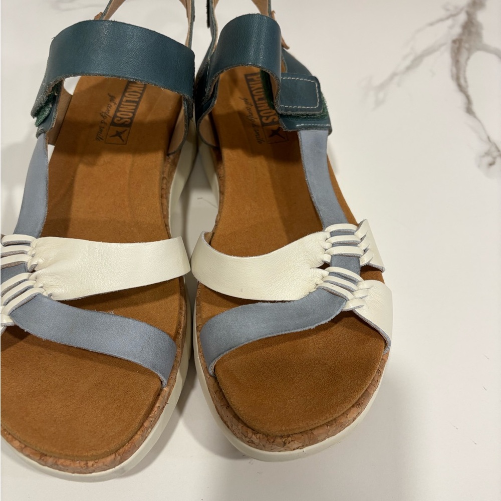 PIKOLINOS Teal and Cream Leather Sandals